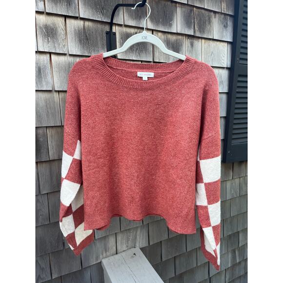 Blu Pepper, Women’s Sweater, Orange & White with Checkered Sleeves, NWOT, XL - Picture 1 of 5